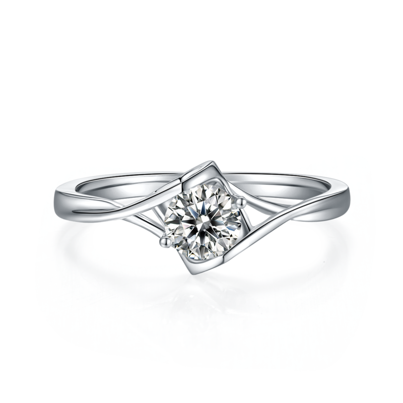 扭臂天使之吻S925银镀白金MoissaniteWomen's Ring50分D级